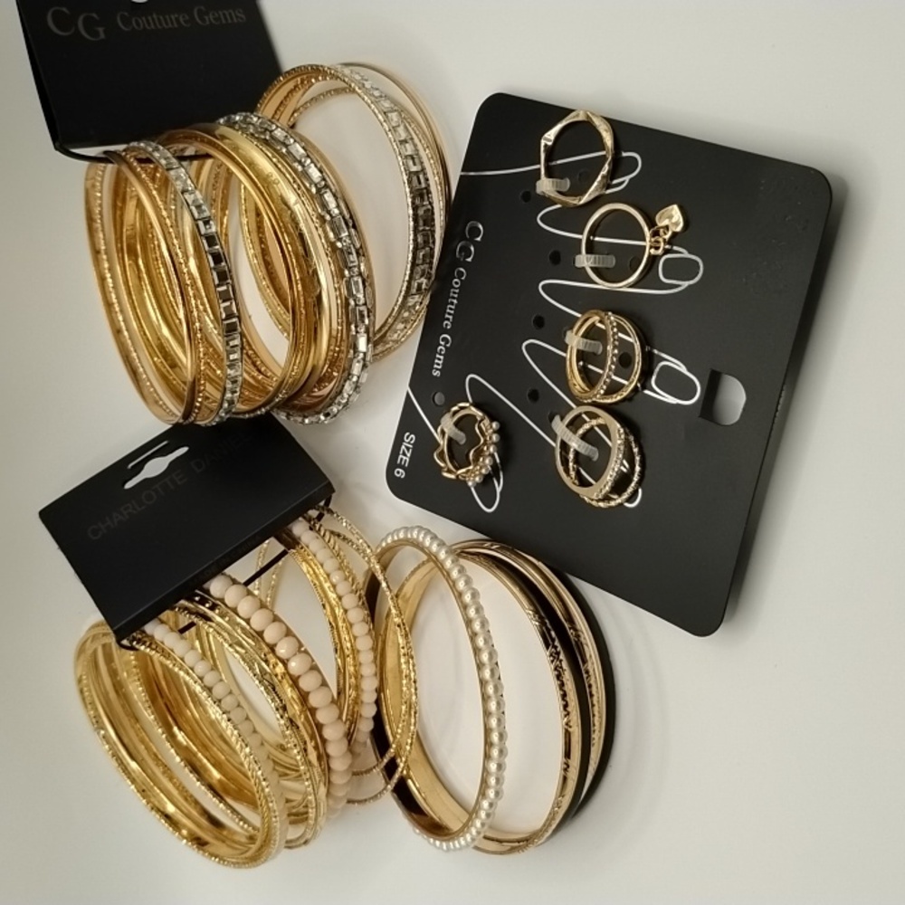 Jewlery Bundle Set 36 Bangels & An 8 Gold Ring Set Size 6 - Picture 4 of 4